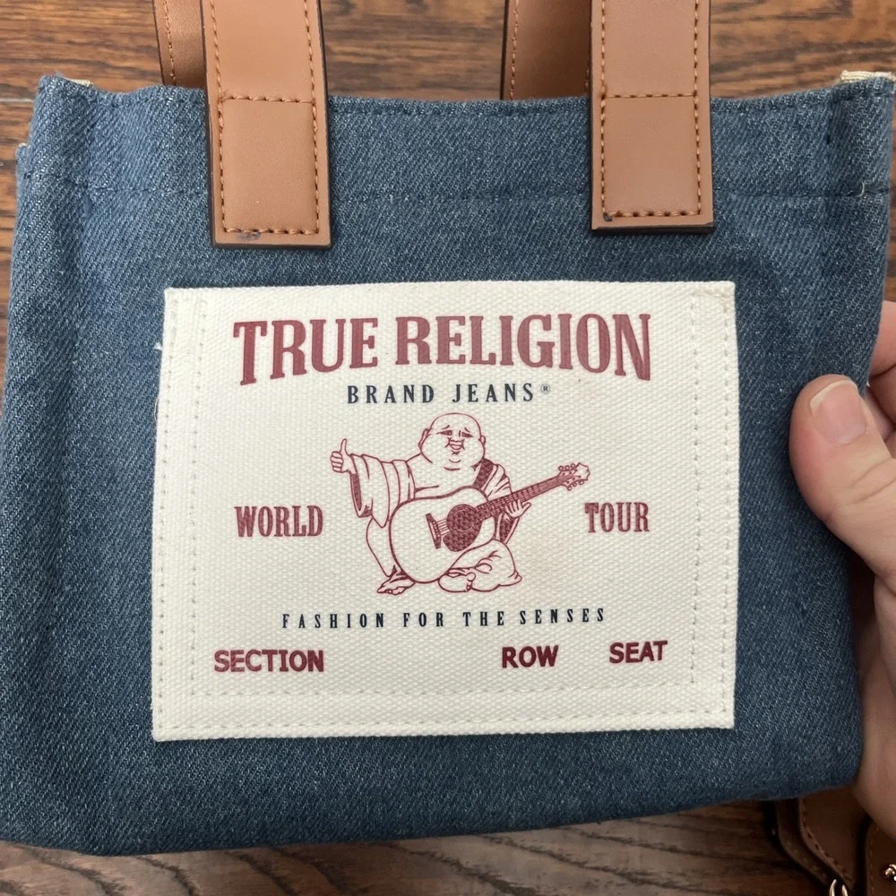 True Religion Tote Small Size Shoulder Bag Adjustable Strap Denim NEW